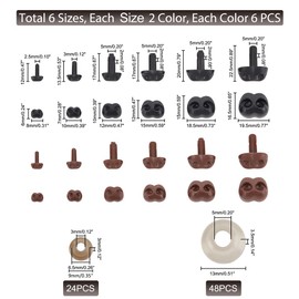 PH PandaHall 6 Sizes Safety Noses, 72pcs Plastic Crafts Nose with Washers Assorted Sizes Animal Bear Noses for Plush Stuffed Animals Crochet Puppet Dog Crafts Making