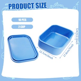 TANEMUDO 10 Pcs 2 Cup Silicone Freezer Trays with Lids Reusable Food Tray Freezing Molds Rectangle Containers for Food Preserving (Blue)