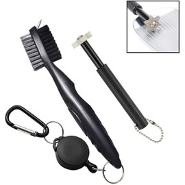 NuRich Golf Club Sharpener and Brush Cleaner Golfer Accessories Kit Comes with Wire/Nylon Brush, Iron Groove Sharpener, Retractable Zip-Line, and Golfing Carabiner for Golf Bag or Lanyard Attachment