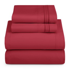 Hearth & Harbor King Size Sheets - 4 Piece Bed Sheet Set, Hotel Luxury Double Brushed Bed Sheets - Extra Soft Bedding Sheets & Pillowcases, King, Burgundy