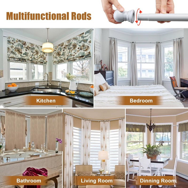 Bay Window Curtain Rods, 36-160" Heavy Duty Corner Curtain Rod,