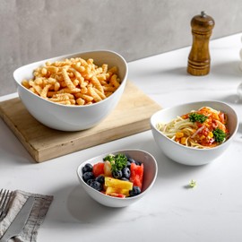 SumitlEyao 6pcs Ceramic Serving Bowls, 6.5-inch White Oval Serving Bowls, for Ice Cream, Salad, Dipping, Pasta Dish, Microwave & Dishwasher Safe