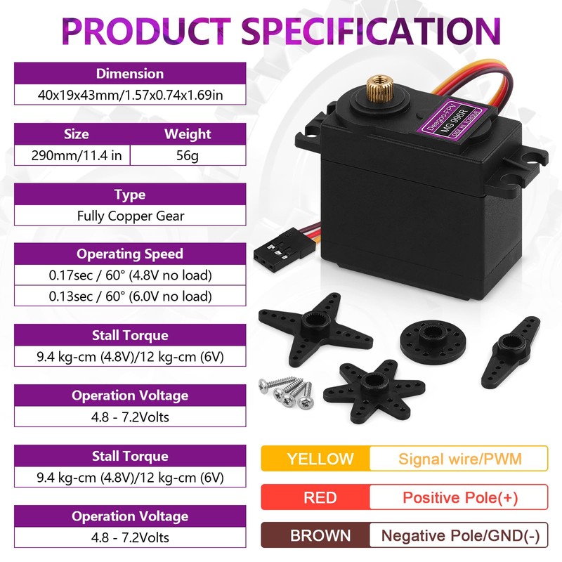 4 Pack MG996R Servo Motor, 55g Fully Copper Gear High