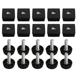 10PCS Thread Black Plastic Furniture Chair Leg Blanking End Covers Insert Plugs with Adjust Thread Foot for Square Pipe Tube