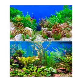 2 Pack Aquarium Background Various Underwater Aquatic Plant Aquarium Backdrop Stone River Bed and Lake Fish Tank Background Dead Wood Purple Stone Terrarium Background Poster Decor Fabric 48x18in