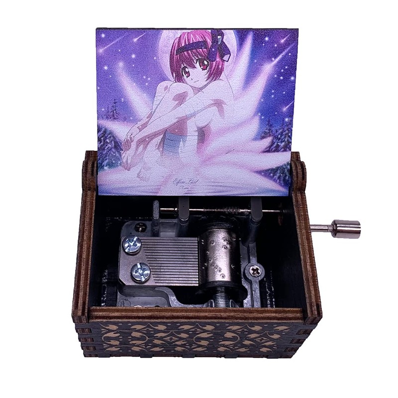 Elfen Lied Music Box Engraved Wood Mini Hand Crank Printed