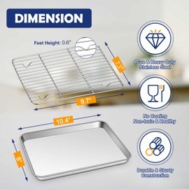 Baking Sheet Pan with Rack Set, Joyfair Stainless Steel Toaster Oven Pans Tray & Cooling Racks for Cookie/Jelly Roll/Bacon/Meat, Commercial Metal & Rust-free, Dishwasher Safe (2, 10.4 Inch)