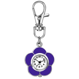 JewelryWe Backpack Key Chain Watch: Clip-on Quartz FOB Pocket Watch Novelty Cute Flower Carabiner Watches