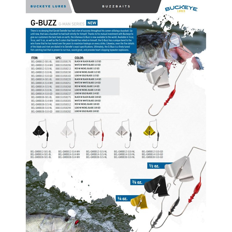 Buckeye Lures G-Buzz Bait 1/4 OZ. / RED W/Nickel Blade