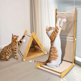 Multi-Functional L-Shaped Sisal Cat Scratcher,29.1 Inch Cat Scratch Pad Wall Mounted–Adjustable Cat Scratch House,22 Lbs Capacity, No Shedding, Furniture Protector