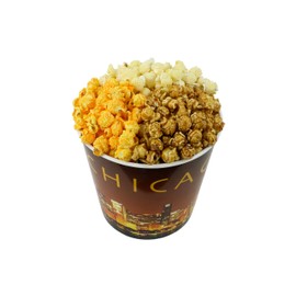 Signature Popcorn - Gourmet Popcorn - 1-gallon Gold Chicago Skyline Reusable Plastic Tin, 3-flavors - Butter, Caramel and Cheddar Cheese