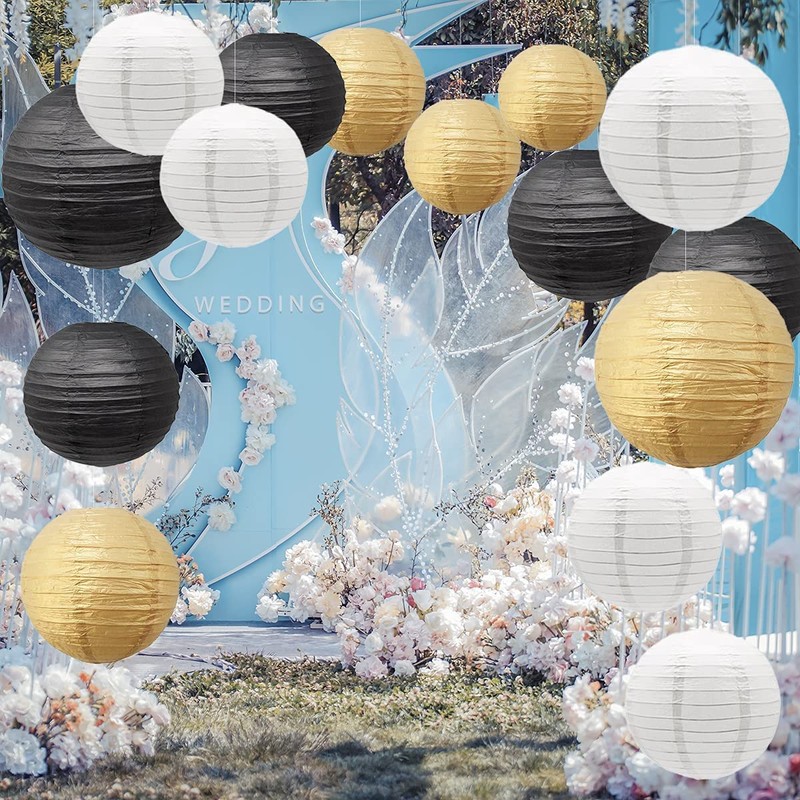 Pack of 15 Paper Lanterns, Round Lampshade, Paper Lantern, Colourful