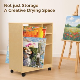 VISWIN Art Cart Organizer, Solid Beechwood Art Supply Storage Organizer with Caster Wheels, 3-Tier Multifunctional Rolling Utility Storage Cart for Studio, Classroom, Artists - Natural