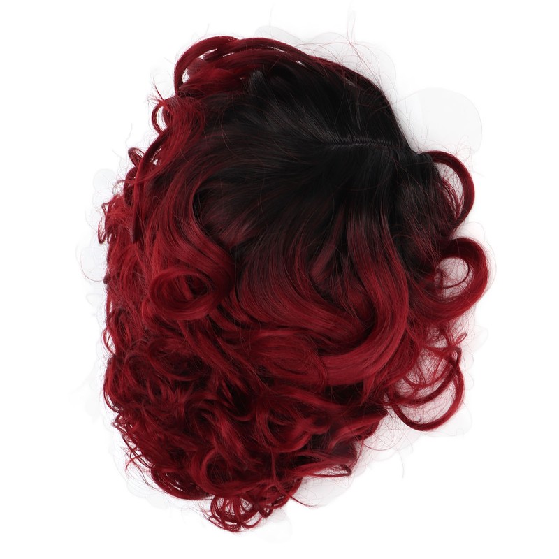 Curly Short Wig Wine Red Women Wig Gradient Color Adjustable