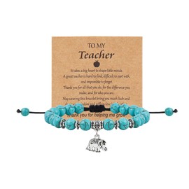 Pingyongchang 8 mm Elephant Bracelet Natural Stone Elephant Gifts Healing Good Luck Bracelet Round Beads Stretch Bracelet with Elephant Charm for Women Gifts Coworker Teacher Retirement, 7 inches,