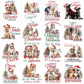 16 Pcs Christmas Dog Rub on Transfers for Crafts, Christmas Rub on Transfer for Furniture, UV DTF Decal Stickers for Wood Glass, Holiday Animal Sticker for DIY Craft Home Office Decor (6 x 6 Inch)