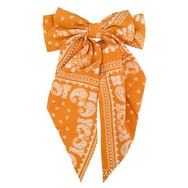 Big Large Bandana Hair Bow Clips for Women Girls Yellow Hair Bows with Long Tail Bowknot Accessories for Girls Teenagers Boho Bow Barrette Long Ribbon Paisley Hairpin