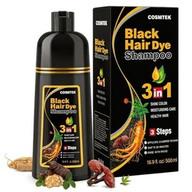 Champú para Teñir El Cabello Negro 3 en 1, Champú Colorante para Hombres y Mujeres, Cobertura de Canas con Ingredientes Herbales, 500ml
