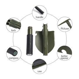 Jipemtra Gardening Folding Shovel Military Camping Shovel Survival Gear Entrenching Tool with Carrying Pouch Metal Handle for Camping Trekking Gardening Fishing Backpacking Snow (Green Zipper Pouch)