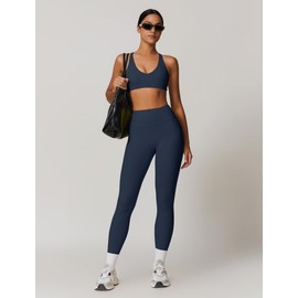 QBGJTD Two Piece Womens Workout Sets for Women U Neck Cross Back Sports Bras Matching Tummy Control High Waist Leggings Set Gym Yoga Jogger Athletic Clothes Pilates 2 Piece Outfits Dark Blue S