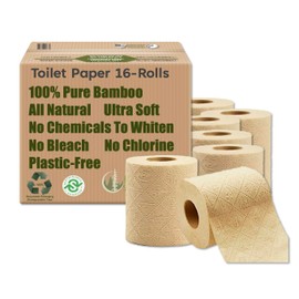 Purafide 100% Bamboo, thick 3-ply toilet paper, tree-free, unbleached, sustainable, 300 sheets per roll (TP 16)