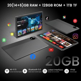 HUIHUANG Tablet 11 inch Android 15 Tablets, 20GB RAM 128GB ROM 1TB Expand, Octa-Core Processor, 1280x800 LCD Touch Screen, WiFi 5, Dual Camera, BT5.0, 8000mAh Battery (Black)