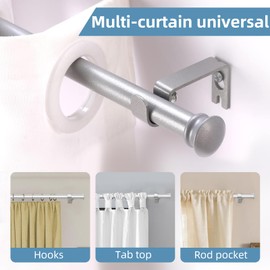 CorkLatta Silver Window Curtain Rods 30 to 45 Inches, Decorative 5/8 Inch Diameter Single Window Curtain Rod Set for Room Divider, Bedroom, Living room, Kitchen, Bathroom,With Brackets