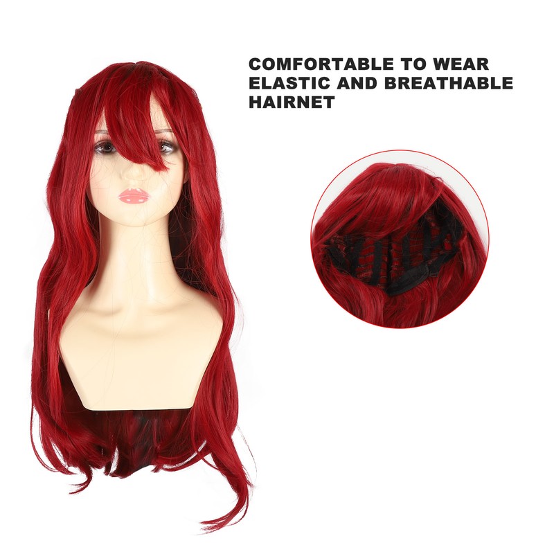 Red Long Straight Wigs with Bang Synthetic Heat Resistant Breathable