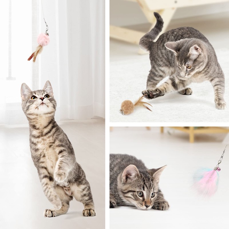 SONGWAY Cat Stick, Cat Toy, Balls, 3 Feathers, Cat Pujarashi,