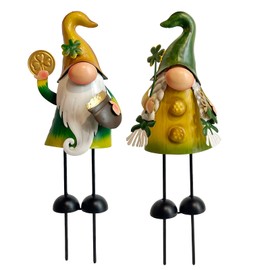 HONGLAND St.Patricks Day Decorations Outdoor Green Gnomes, Metal Gnomes Figurine Irish Leprechaun St Patricks Day Decor, Luck Shamrock Gnome for Home Outside Garden Lawn Party Yard Patio (18 INCH)