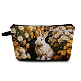 YULUENZE Floral Bunny Makeup Bag Toiletry Organizer Zipper Pouch Floral Bunny Small Cosmetic Bag Easter Present for Women Friends