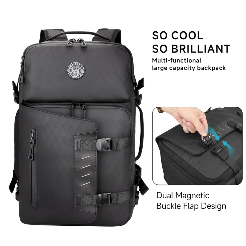 SWICKY Travel black Laptop backpack 37L ，carry on Flight Approved