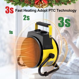 Outdoor Patio Heater, 1500W Electric Garage Heater with Overheat Protection, 3S Quick Heat, 3 Modes, 90° Tilt Rotation, Portable Space Heaters for Greenhouse, Garage, Patios, Outdoor Use