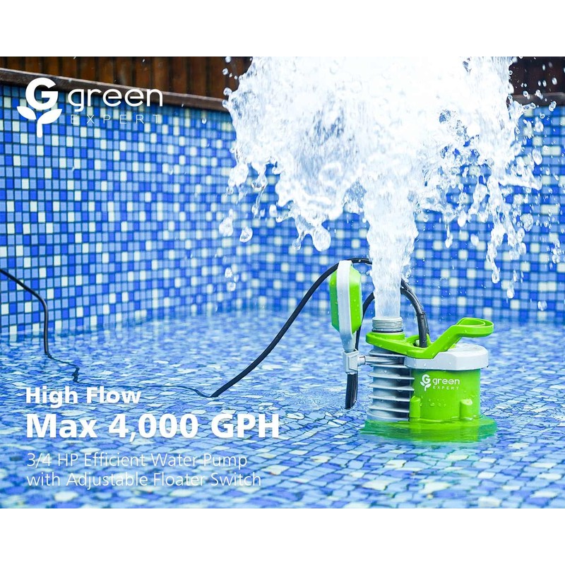 Green Expert 3/4HP Submersible Sump Pump Max 4000GPH High Flow