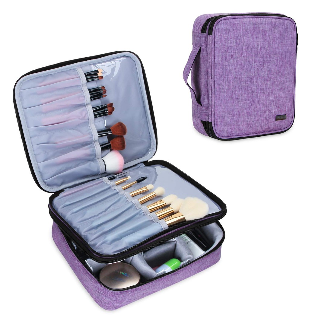 Teamoy Travel Makeup Brushes Bag(up to 10"), Professional Makeup Train Case for Makeup Brushes and cosmetics, Portable and Multifunctional-Large, Purple (No Accessories Included)
