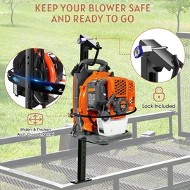 SDSNTE Backpack Blower Rack with Lock for Trailer – Heavy-Duty Thickened Steel Mount Fits 22"-26" Blowers, Anti-Theft Design for Open Trailers or Garage Storage, Black