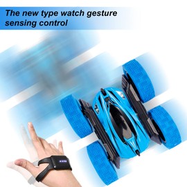 2PACK RC Stunt Car Watch Gesture Sensor Car 4WD Double Sided 360 Degree Rotating Tumbling Rechargeable Car High Speed 2.4GHZ Off Road Hobby RC Toy Cars for Xmas Birthday Gift Adults,Kids (Blue/Green)