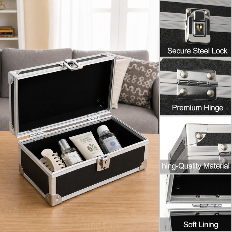 Large Size Lockable Cash Box, Alum Alloy, 1-Row Tray, for