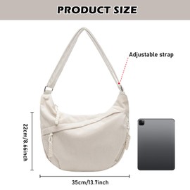 SUNOYA Women's Crossbody Bag, Crescent Moon Bag, Shoulder Bag, Cord Bag, Moon Bag with Adjustable Shoulder Strap, Casual Hobo Bag, Large Women's Shoulder Bag, Moonbag for Women, beige
