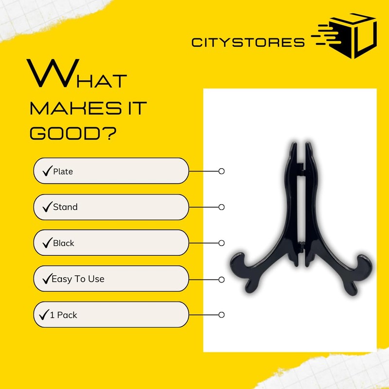 citystores® Medium Black Plate Stand for Display Durable Plate Holder