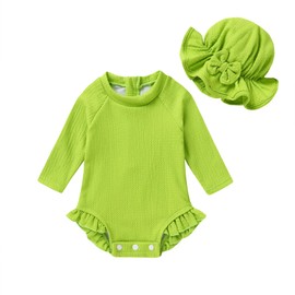 YOUNGER TREE Infant Baby Girls Swimsuit Long Sleeve Swimsuits One Piece Swimsuit Solid Color Bathing Suit with Hat, UPF 50+