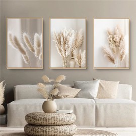 Trayosin Premium Poster Set, Reed Natural Canvas Pictures, Modern Wall Pictures, Living Room Decoration Bedroom, Beige Boho Pampas Grass Pictures, without Frame (W 21 x 30 cm)