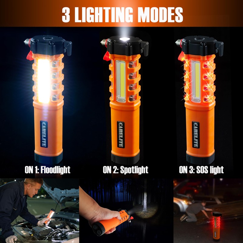 Emergency Car Flashlight with Seatbelt Cutter and Window Breaker, LED