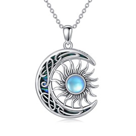 SIMONLY Sun and Moon Necklace Sterling Silver Moonstone Crescent Pendant Abalone Shell Celtic Knot Jewelry for Women Couples Friends