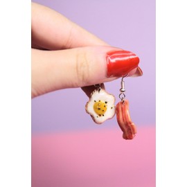 Bacon and Eggs Earrings | Breakfast Food Dangles, Unique statement earrings for foodies, women, girls and bacon lovers