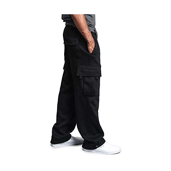 G-Style USA Men's Solid Fleece Heavyweight Cargo Pants FL77 - Black - Large
