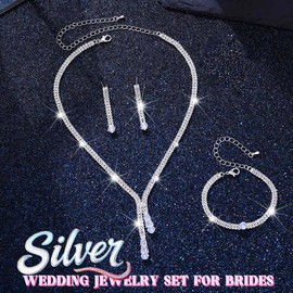 Rhinestone Silver Jewelry Set Bridal Necklace Earrings for Women