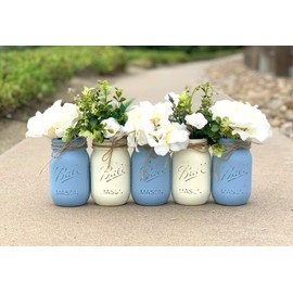 Mason Jar Centerpieces for Tables, Painted Mason Jar Centerpieces Mason Jar Centerpieces with Flowers, Centerpieces for Birthday, Choose Your Size & Color, Artificial Flowers Optional, Set of 5