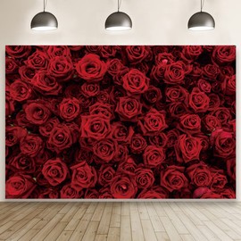 Laeacco Vintage Red Rose Flower Wall Backdrop 12x8ft Romantic Floral Flowers Photography Background Valentine Mother's Day Bridal Shower Wedding Happy Anniversary Party Decor Wallpaper Photo Studio