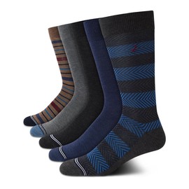 Nautica Men's Dress Socks - 5 Pack Stretch Comfort Crew Socks with Stay Up Cuffs and Reinforced Seams (Shoe Size: 6-12.5), Size 6-12.5, Blue/Grey Stripes